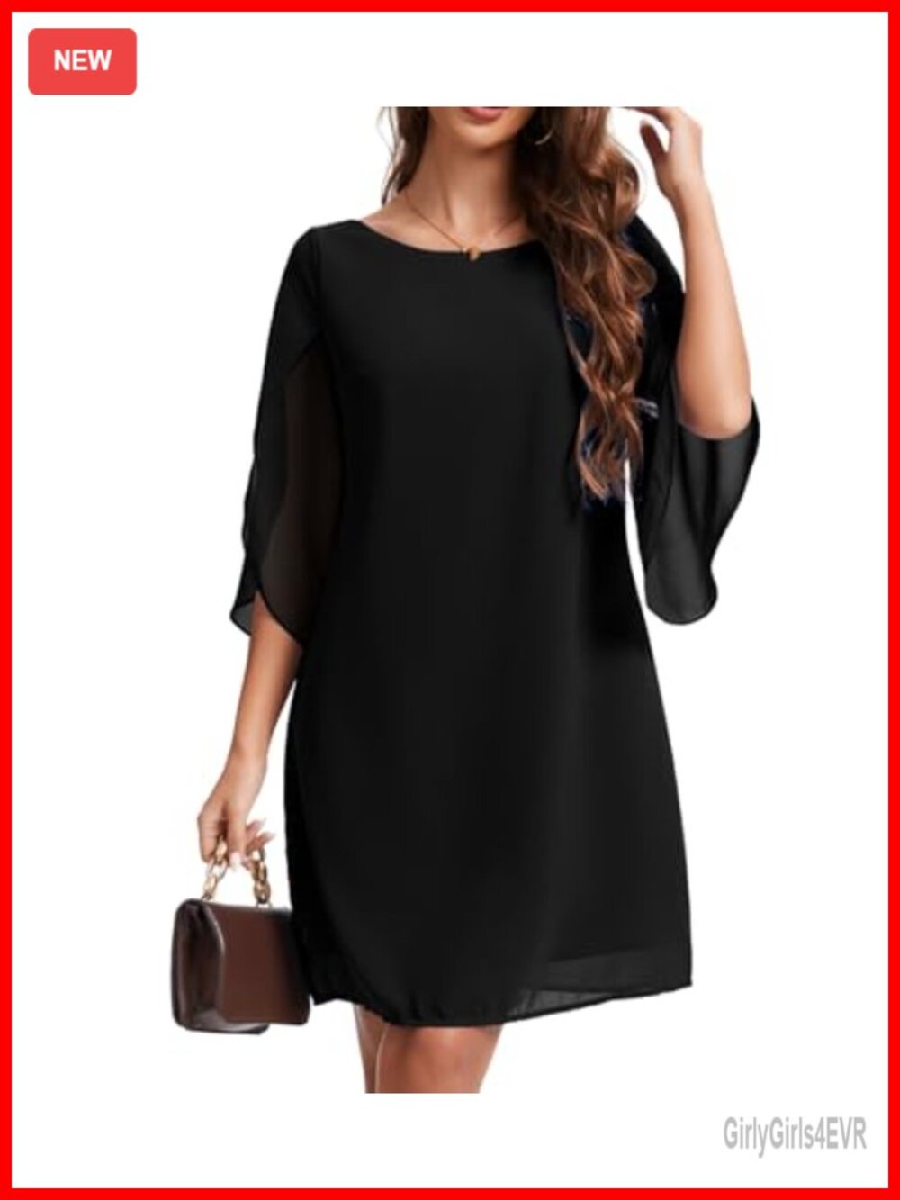 Womens Chiffon Flutter Sleeve Knee Length Formal Party Dress